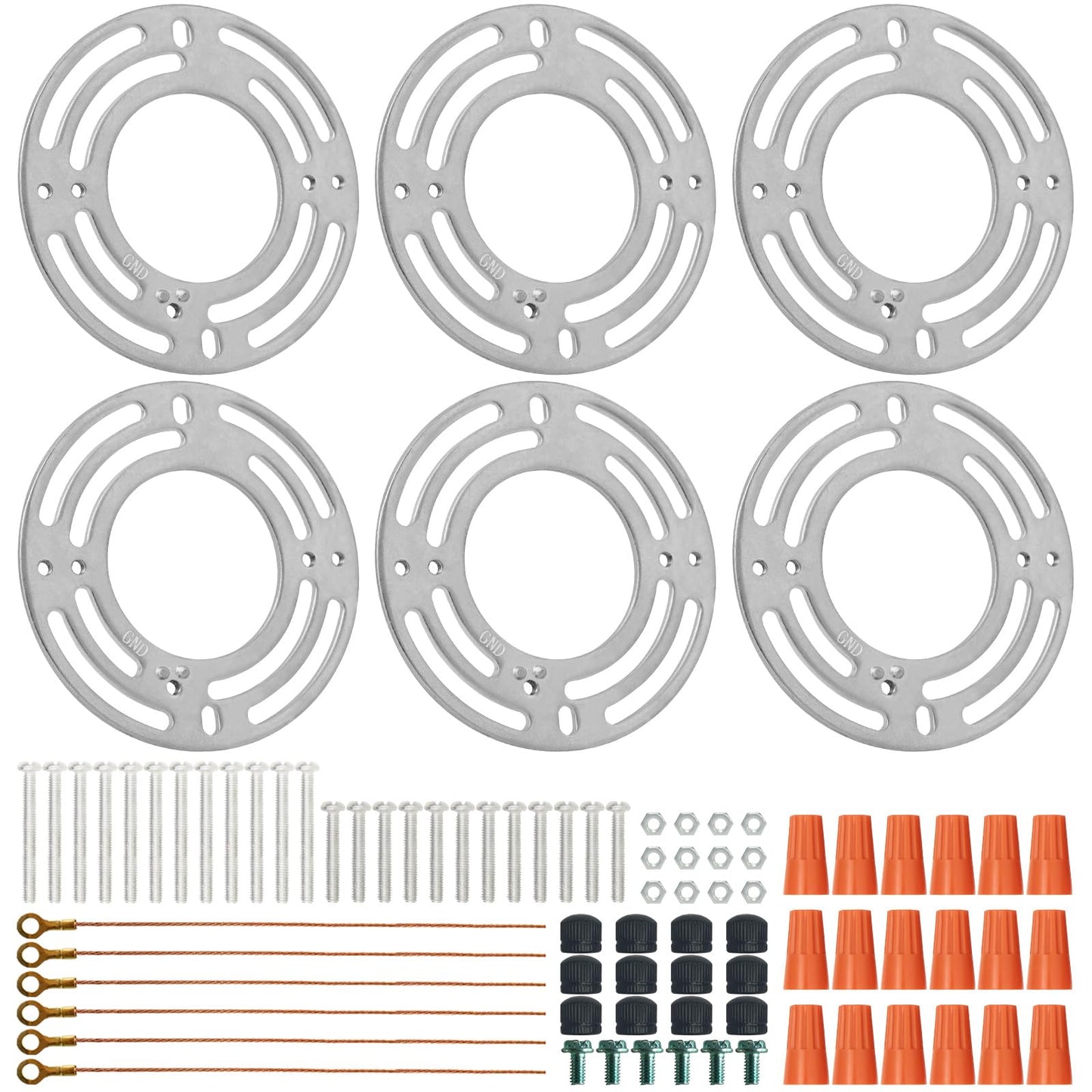 GNOLAK 6 Pack Universal Light Fixture Mounting Bracket Heavy Duty 50 LB Rated, 4 Inches Diameter Steel Round Light Crossbar Black Acorn Cap Nuts for Ceiling Pendant Light Chandelier Wall sconces