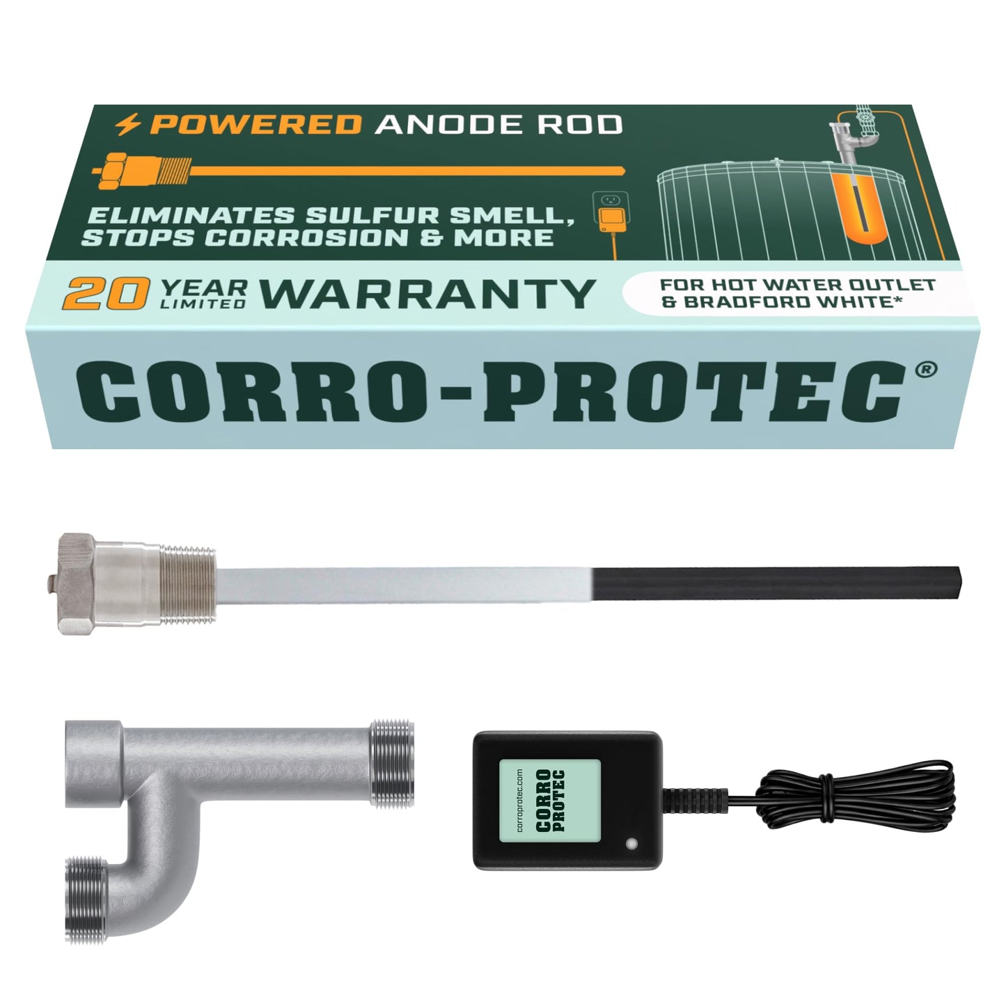 Corro-Protec Powered Anode Rod for Bradford White & Hot Water Outlet