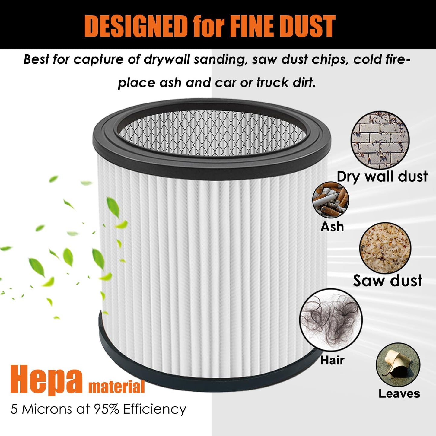 LVJUSEN 08 2566B Repalcement Cartridge Filter for Stanlay 5-18 Gallon Wet/Dry Vacuums, Compatible with SL18115/SL18115P/SL18116/ SL18116P/SL18191P/SL18199P/SL18117 Wet/Dry Vacuum-2 Pack
