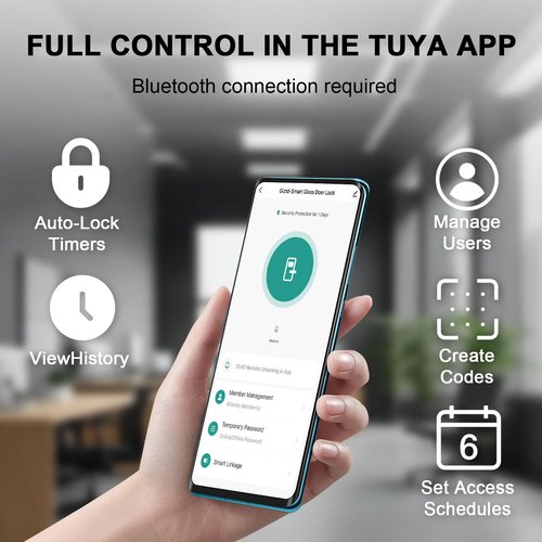 Smart Glass Door Lock for Frameless Glass Doors, 7in 1 Keyless Enter Gate Locks with Face Recognition,Fingerprint, WiFi Remote Control, IC Card, Palm Vein,No-Drill Installation for Office,Shop,Home