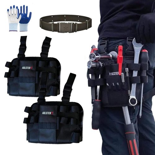 Holster Z 2.0 Tool Pouch - Multi-Tool Electrician Tools Pouch with Leg Tool Belt, Tactical Work Bag for Electricians, HVAC Techs, Repairmen - Durable Holster Pro Organizer with Belt Clip (Black Set*2)