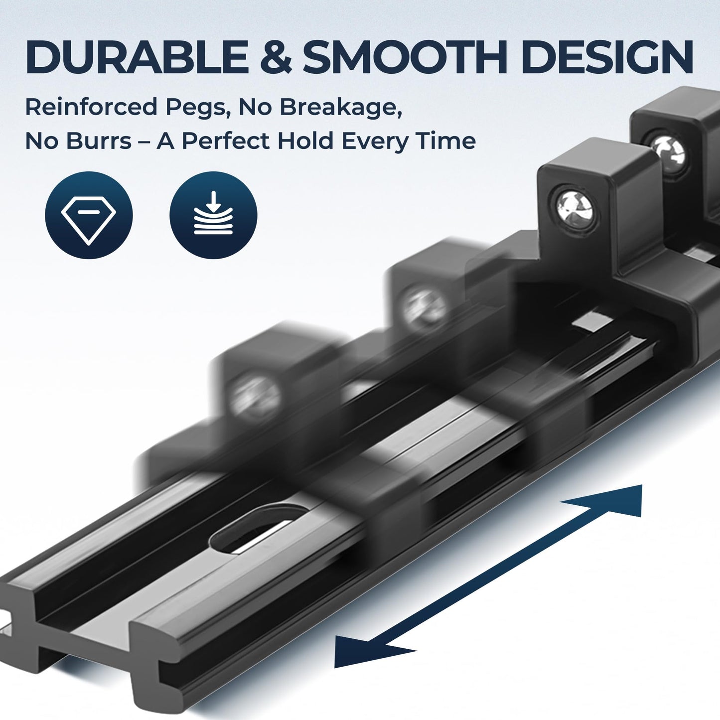 Reniteco 3-Piece Socket Organizer - 3/8-Inch Drive x 45 Clips, Heavy Duty ABS Socket Holder with Removable End Caps, Premium Socket Rail for Tool Box Drawer