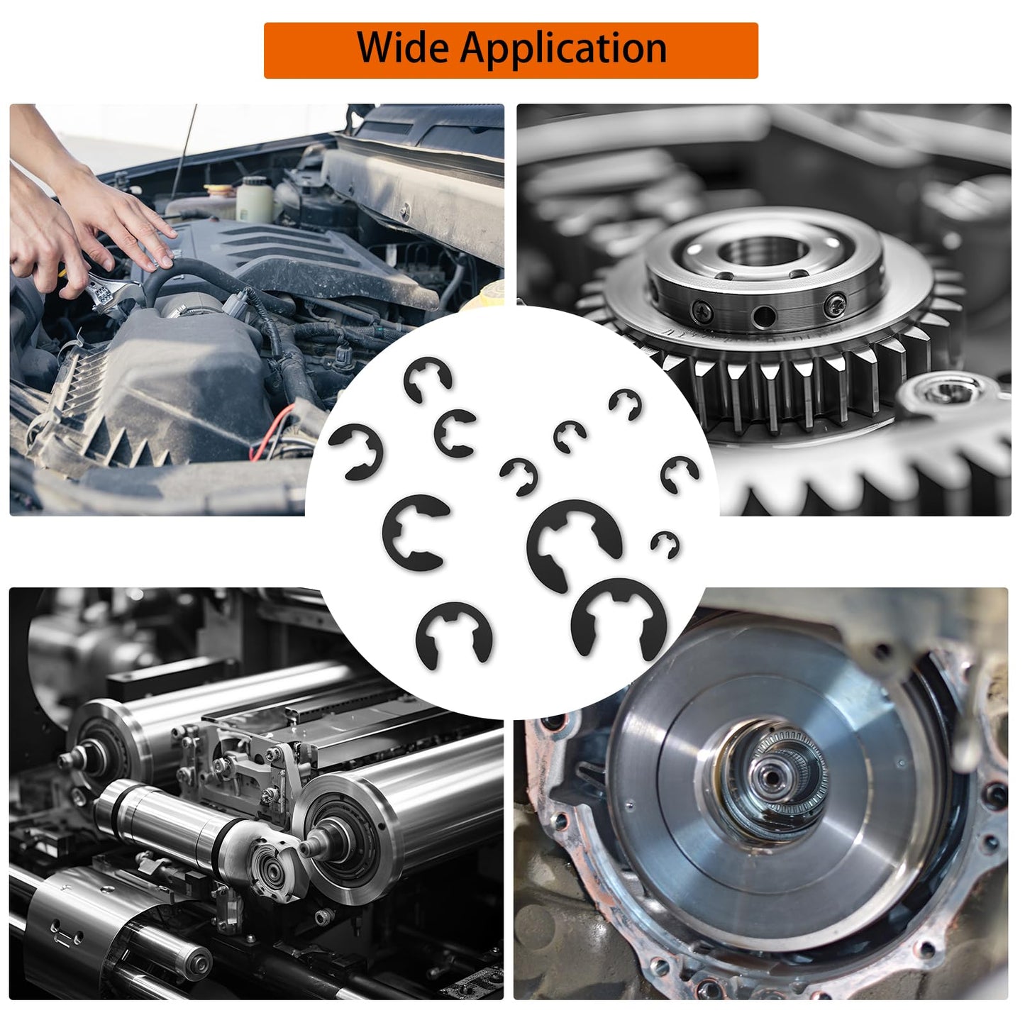 580PCS Black Alloy Steel E-Clip Assortment Kit, E-Clip Assortment Set Include 10 Sizes, Retaining Rings for Bearings, Gears, Pulleys, Axles (M1.5-M10)