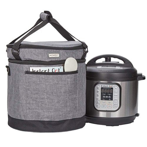 HOMEST 2 Compartments Carry Bag for 8 Quart Instant Pot, Pressure Cooker Travel Tote Have Accessory Pockets for Spoon, Measuring Cup, Steam Rack, Insulated Carrier with Easy to Clean Lining, Grey
