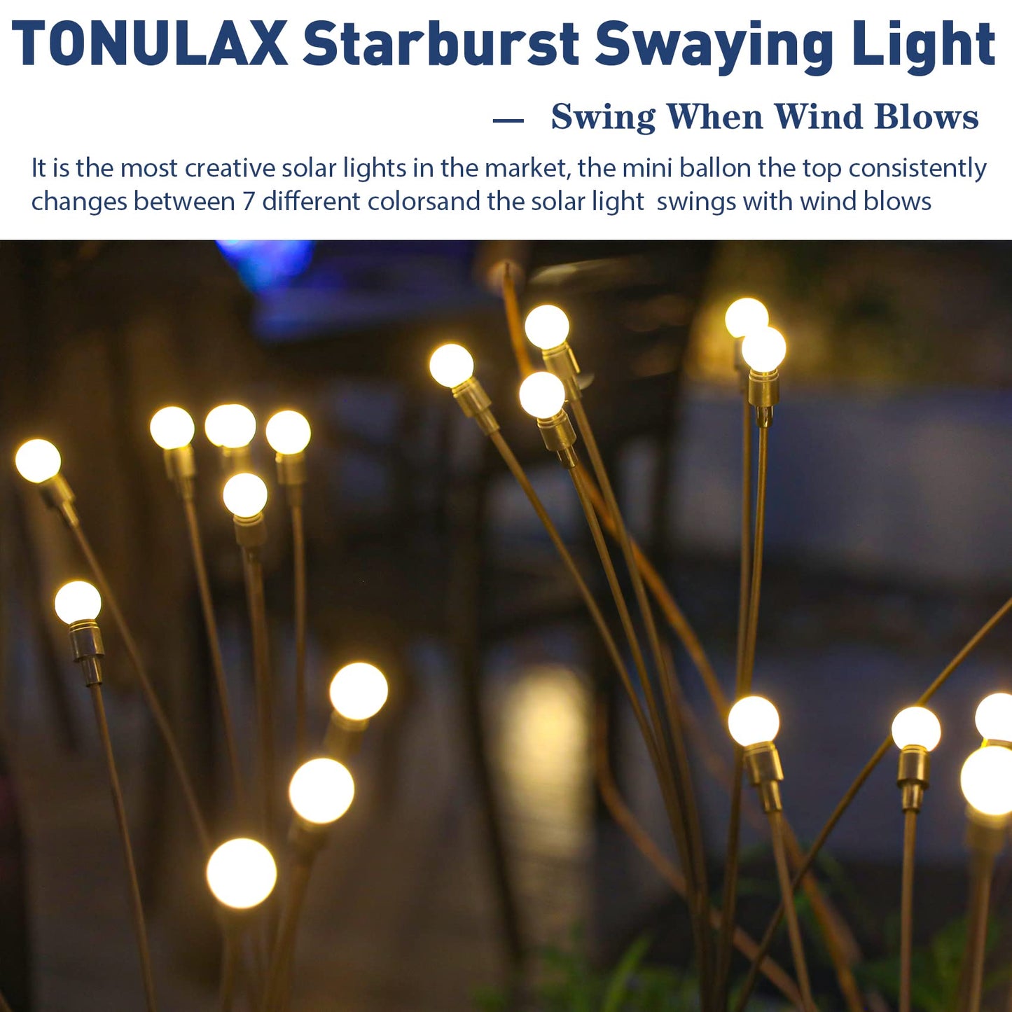 TONULAX Solar Garden Lights - Upgraded Solar Swaying Light, Sway by Wind, Outdoor Lights, Yard Patio Pathway Decoration, High Flexibility Iron Wire & Heavy Bulb Base, Warm White(10 Pack)