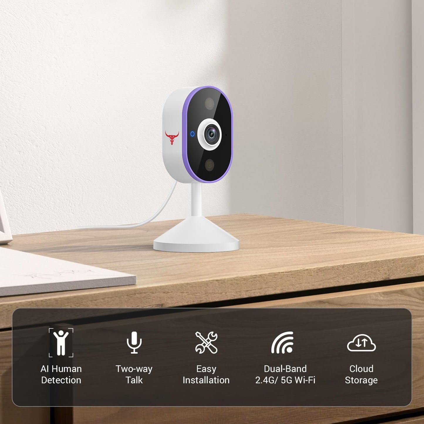 Indoor Surveillance Home Security Camera, 2-Way Audio, Night Vision, Smart AI Human Detection, App Control, Cloud Storage (Sold Separately), Dual-Band 2.4G/ 5G Wi-Fi