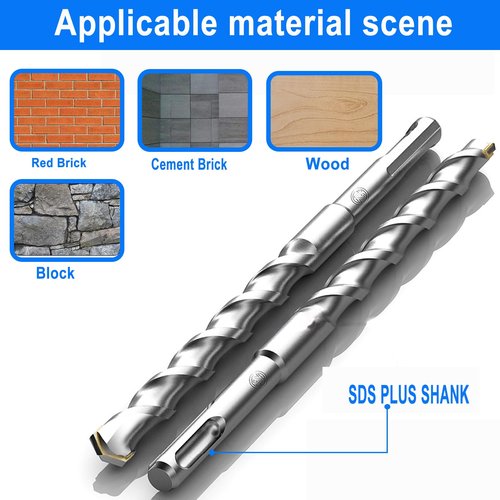 2-Pack SDS Plus Masonry Drill Bits 3/4 Inch x 12 Inch Long Rotary Hammer Drill Bits Carbide Tipped for Concrete Brick Cement Stone Block.