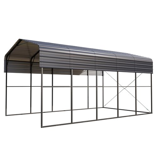 GREEN PARTY 14 x 25 ft Metal RV Carport Kits with Galvanized Steel Roof, Heavy Duty 2 Car Outdoor Car-Shed Canopy, Car Tent Metal Garage Shelter for RV, SUV, Truck, Tractors and Boats, Gray