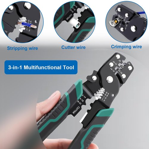 smseace Green Wire Crimping tool Wire crimper,stripper and cutterfor insulated/Bare/Heat Shrink connectors(22-10 AWG) Multifunctional stripping crimping pliers Wire stripper and crimping tool