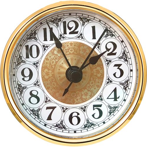 HILLHOME Mini Quartz Clock Insert 2.8 Inch (70 mm) Round Quartz Movement Miniature Clock White Dial Gold Trim Arabic Numerals, Fit 2.4 Inch (61 mm) Diameter Hole