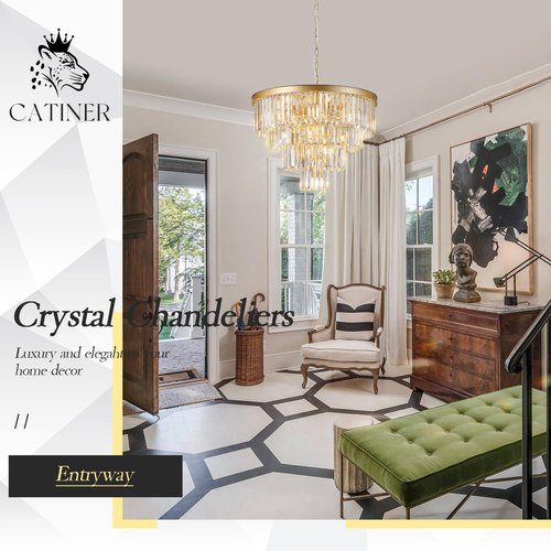 Gold Crystal Chandeliers 24” Modern Large Chandeliers Luxury 4-Tier 12 Lights K9 Crystal Round Ceiling Pendant Light Fixture Contemporary for Dining Room Foyer Staircase Living Room