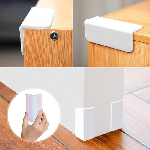 White Baseboard Corners Blocks Self Adhesive, Thickened Rubber Safety Corner Protectors Cushion, Soft Edge Furniture Wall Guards (4 PCS)
