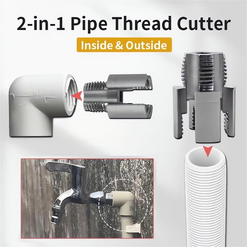 2 in 1 Integrated Internal & External Pipe Threading Tool 1/2 3/4 1 Npt 2025 Front Before PVC Pipe Re Threader Tool Electric Drill Thread Size Maker Kit for Plastic PPR Pipe Tap Die Set (3/4")