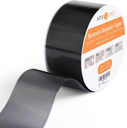 HTVRONT Window Screen Repair Tape - 2 in X 15 FT Window Screen Repair Kit for Screen and Screen Door Tears Holes -Strong Adhesive Fiberglass Covering mesh Screen Patch Repair Kit （Black）