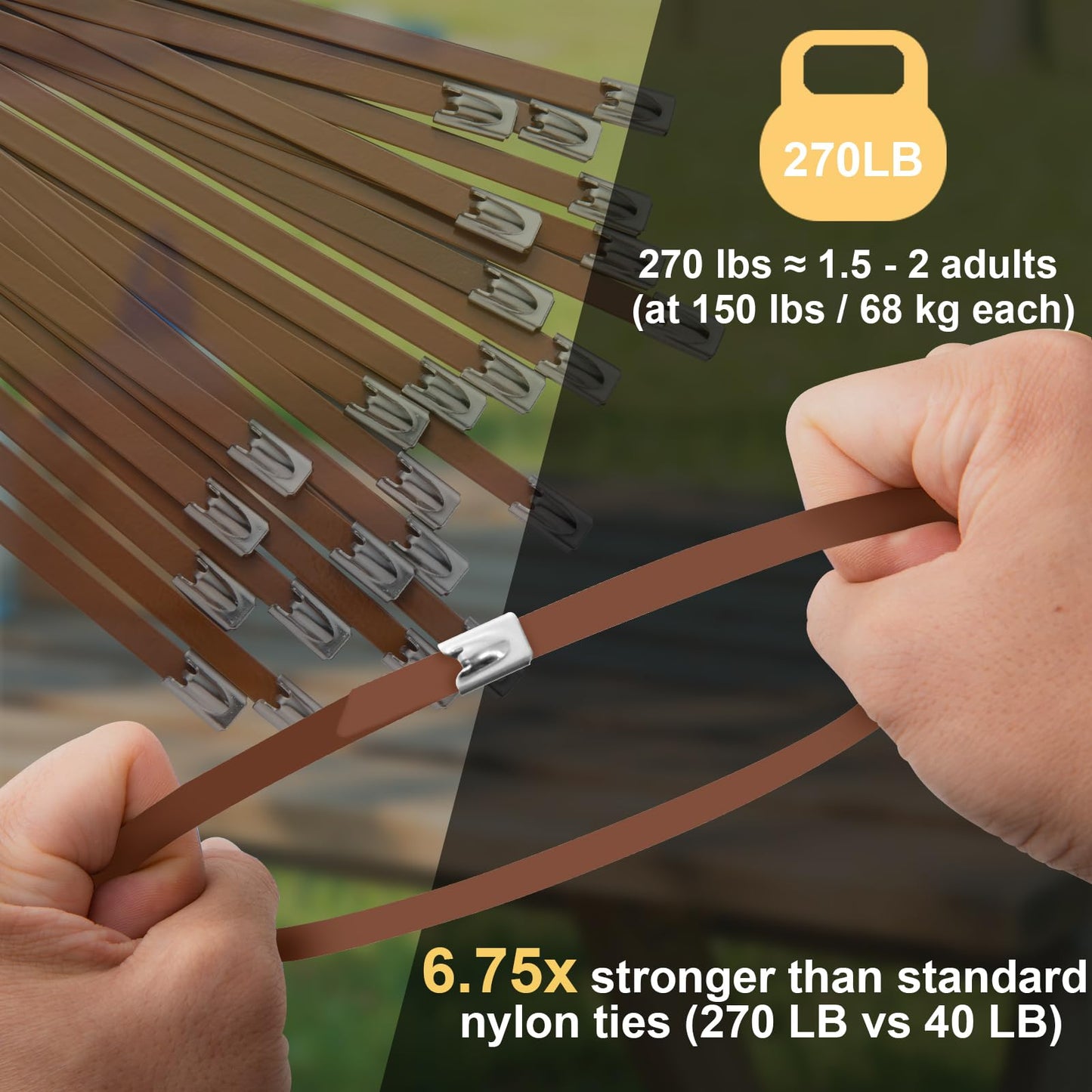 SCITOOLS Metal Zip Ties Brown 11.8-Inch 304 Stainless Steel Zip Ties Heavy Duty, 270LBS Tensile Strength, Wire Multifunctional Locking Exhaust Wrap Flexible Durable 30 PCS