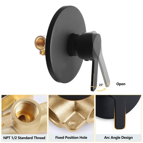 DOLGABA Shower Valve Handle Bathroom Shower Mixer Valve Kit, Wall Mount Rough-in Tub Shower Control Valves Round 1 Way Single Function, Female Thread, Matte Black