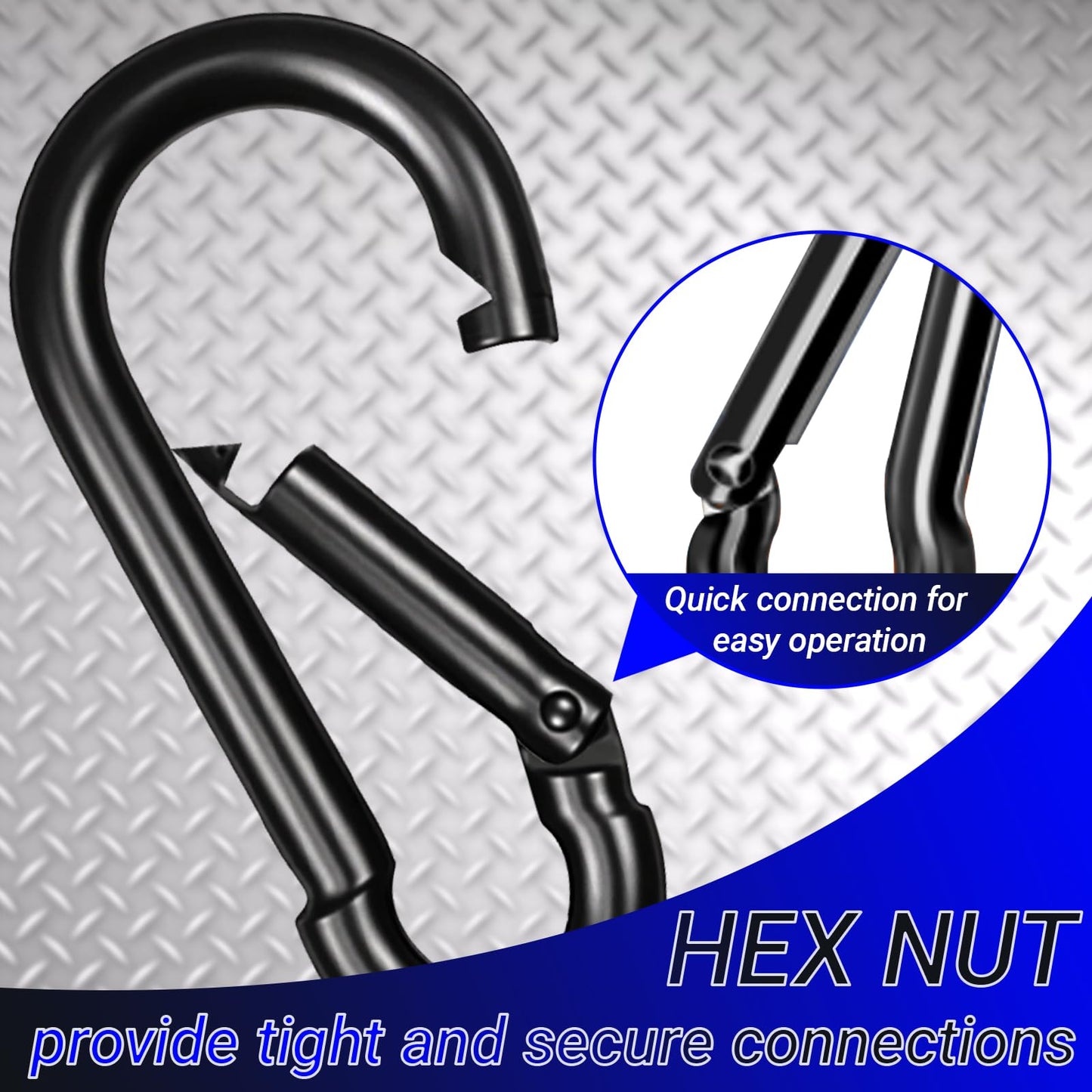 100Pcs 2.36" Spring Snap Hook Carabiners, M6 Galvanized Steel Black Small Carabiner Clip, Keychain Clip, Quick Link Key Chain for Hammock Swing Set Outdoor Travel, Camping, Fishing, Hiking