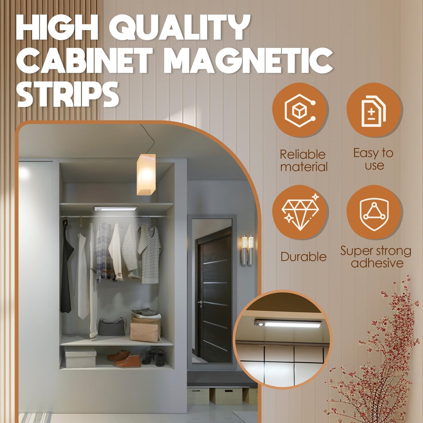 Konohan 4 Pcs Under Cabinet Lights Magnetic Sticky, Cabinet Lights Replacement Magnetic Strips