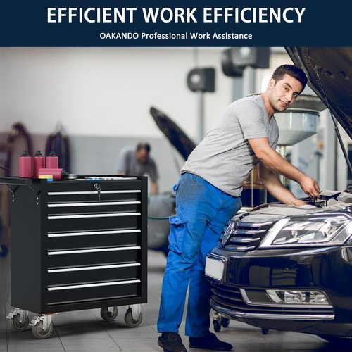 OAKANDO 7-Drawer Metal Rolling Tool Chest with Wheels,Tool Storage Cabinet with Locking System，Toolbox with Wheels for Garage,Workshop, Repair Shop(Black, 7-Drawer)