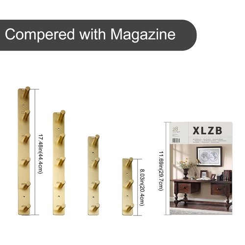 WNEBATH Gold Wall Hooks, Brushed Gold Bathroom Hook Rail, Self Adhesive 6 Hooks Key Hook Rack Hanger Towel Robe Stick Hooks for Toilet Entryway Hallway Kitchen Wall Mounted