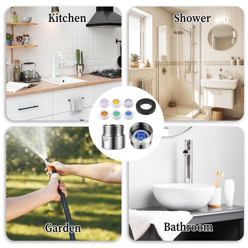 7 PCS Shower Head Flow Restrictor, Gpm 1.1/1.5/1.8/2.0/2.1/2.6 Shower Flow Reducer Limiter Set Showers Pressure Reducer with 2 PCS Washers and 1/2 Inch Restrictor Valves for Hotel Bathroom Toilet