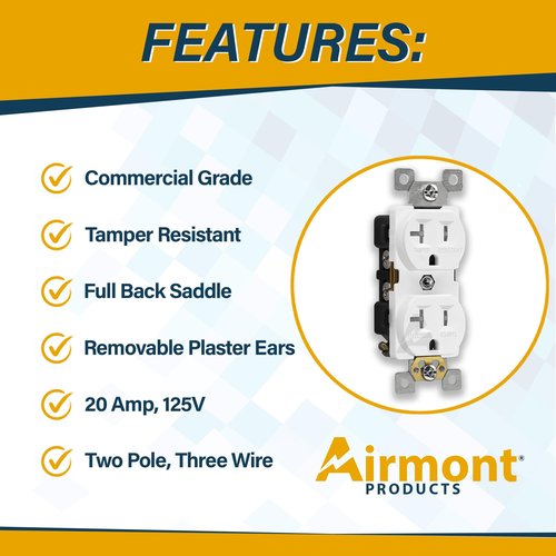 Outlet Box Kit, Includes 4x4'' Welded Metal Electrical Box, 2 Tamper Resistant 20 Amp Duplex Receptacle Outlets, Duplex Receptacle 4x4'' Cover, 16 Knockouts, Green Pigtail Grounding Wire and Screw