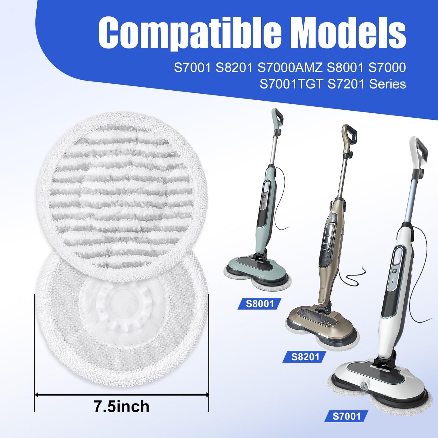 Jikefa 8 Pack Steam Mop Pads Compatible with Shark S8201 S8001 S7001 S7201 S7005 S7000 Series, S7000AMZ S7001TGT– Microfiber Replacement Scrub Pad, All-in-One Reusable Cleaning Refills for Hard Floor