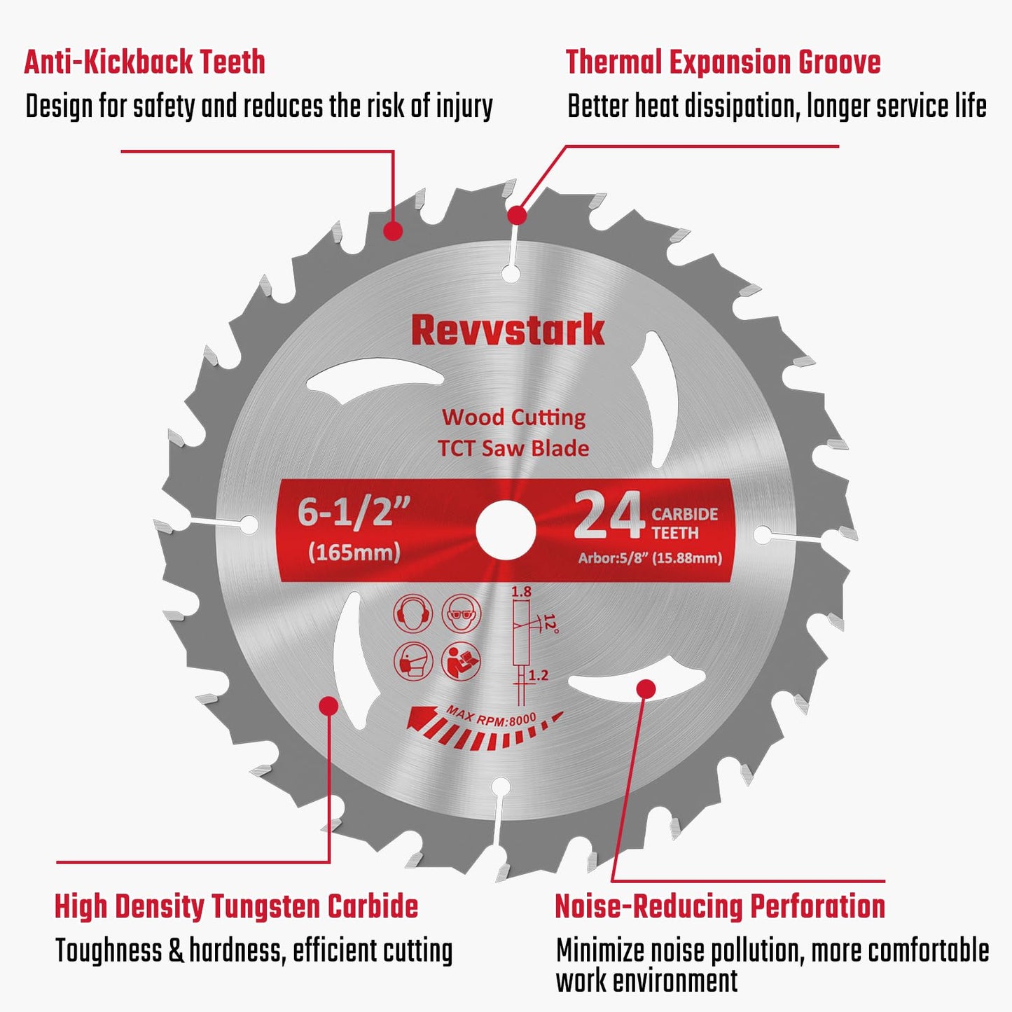 10 Pack Circular Saw Blade 6-1/2" 24T with 5/8" Arbor, Carbide Tipped Teeth, TCT Saw Blades for Cutting Various Wood, Plastic and Composite Materials, Fit Dewalt Craftsman Ryobi Milwaukee