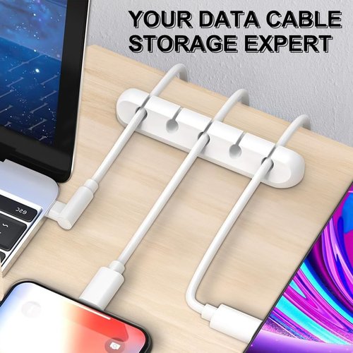 2-Packs Cable Organizer Clips Cord Holder Self Adhesive Cable Management for USB Cable/Power Cord/Wire, Car and Desk, Home and Office Cord Organizer,Nightstand(5, 3 White)