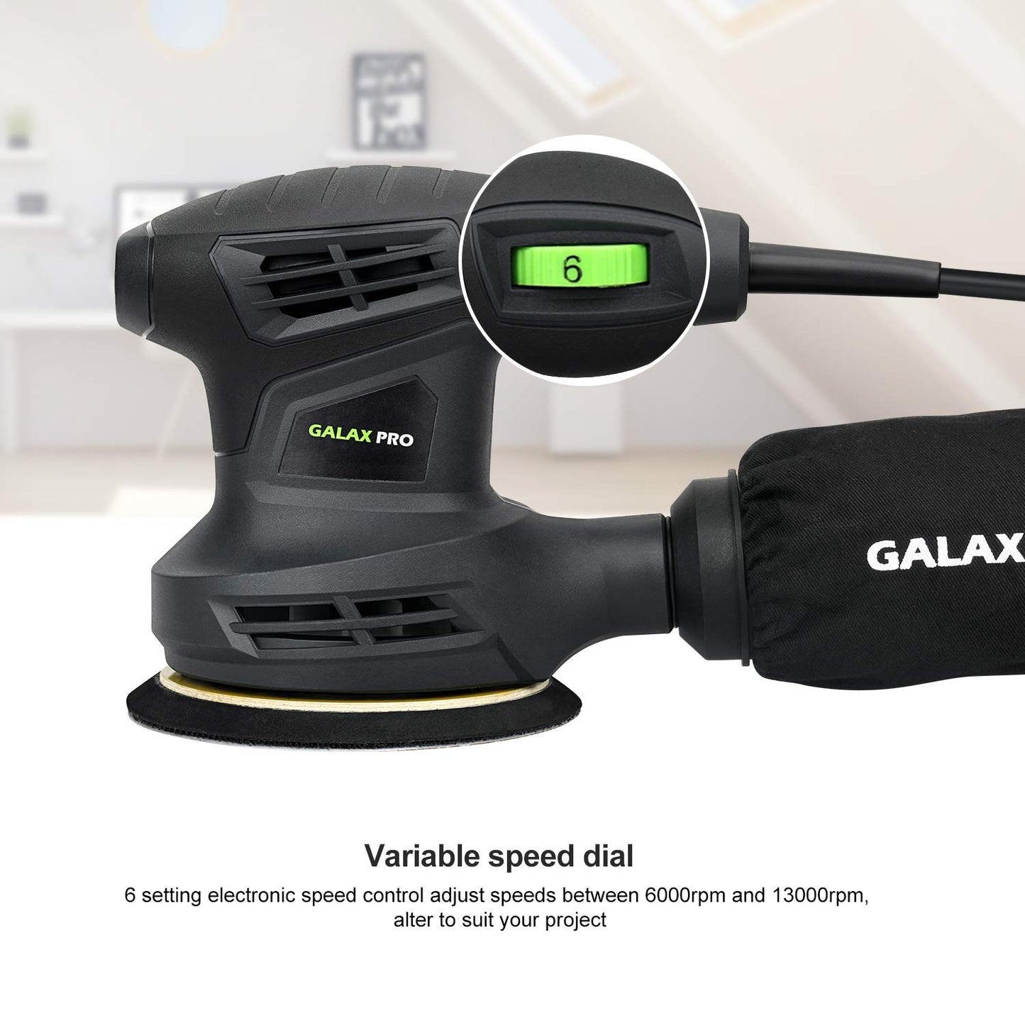 GALAX PRO 280W 13000OPM Max 6 Variable Speeds Orbital Sander with 15Pcs Sanding Discs, 5” electric Sander with Dust Collector for Sanding and Polishing