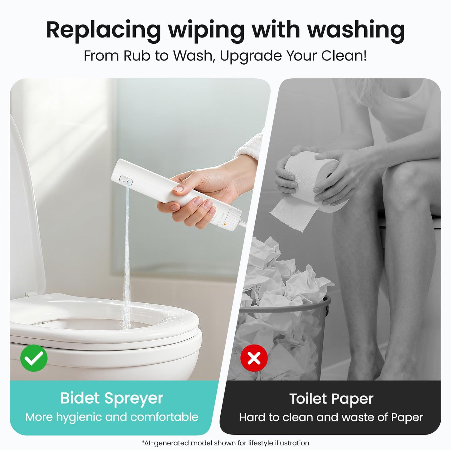 TOEE Handheld Bidet Sprayer for Toilet, 55" Leak-Proof Hose, Easy Install