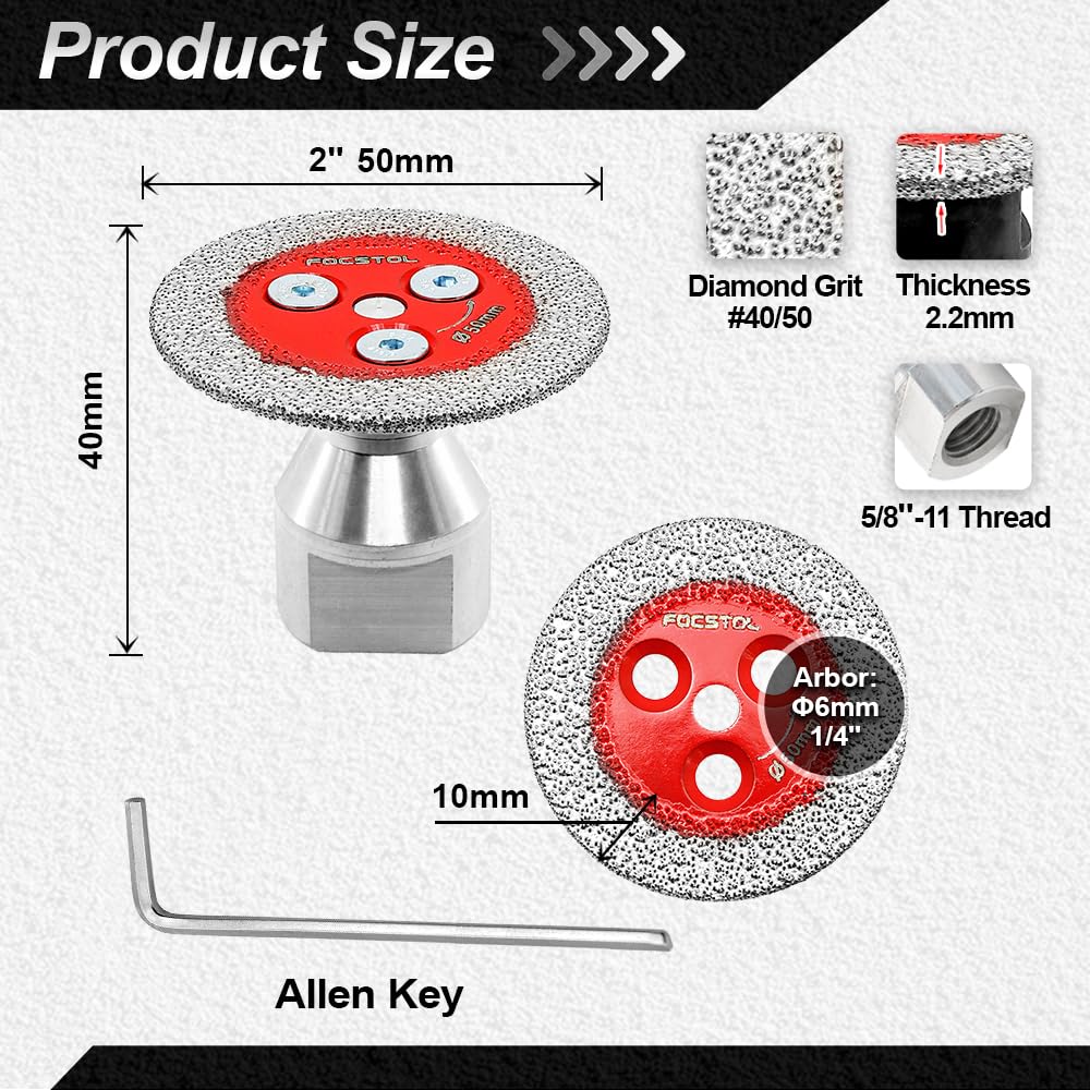 Mini Diamond Engraving Saw Blade - FOCSTOL 5pcs 2 Inch(50mm) Cutting Disc with 1pc 5/8''-11 Thread Flange for Marble Granite Artificial Stone Porcelain Tile Ceramic