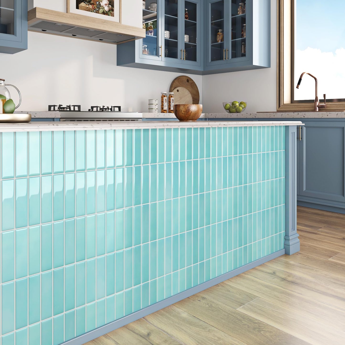 ReWallpaper 17-Sheet Removable Tile Backsplash Peel and Stick Tile for Bathroom Waterproof Self Adhesive Wall Tiles 12x12 inch Blue Green Stick on Backsplash Tiles for Kitchen Islands Renter Friendly