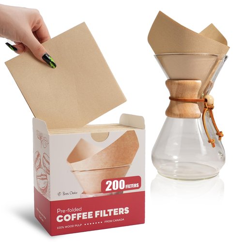 Brew Choice 200ct Pre-folded Unbleached Cone Coffee Filters, Upgraded 30% Natural Thicker Paper for Pure Taste, Compatible with CHEMEX Pour-Over Coffee Makers