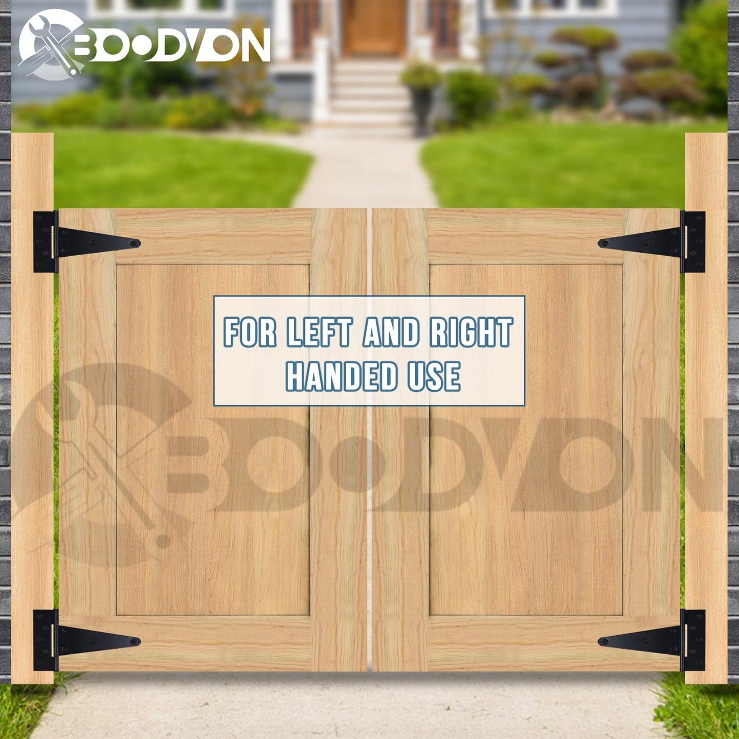 BOODVON 8 Inch T-Strap Gate Hinges, Shed Barn Door Hinges Heavy Duty, Black Tee Hinges for Wooden Fences, Yard Gate, Wrought Hardware Iron Rustproof (2Pack/Set)