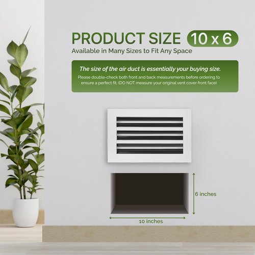 GREEN VENT Modern Air Vent Cover 10x6 (Duct Opening) - Decorative White Aluminum Linear Slot Diffuser for Wall, Ceiling, Floor Register - Quiet Operation HVAC Grille for Home with Adjustable Airflow