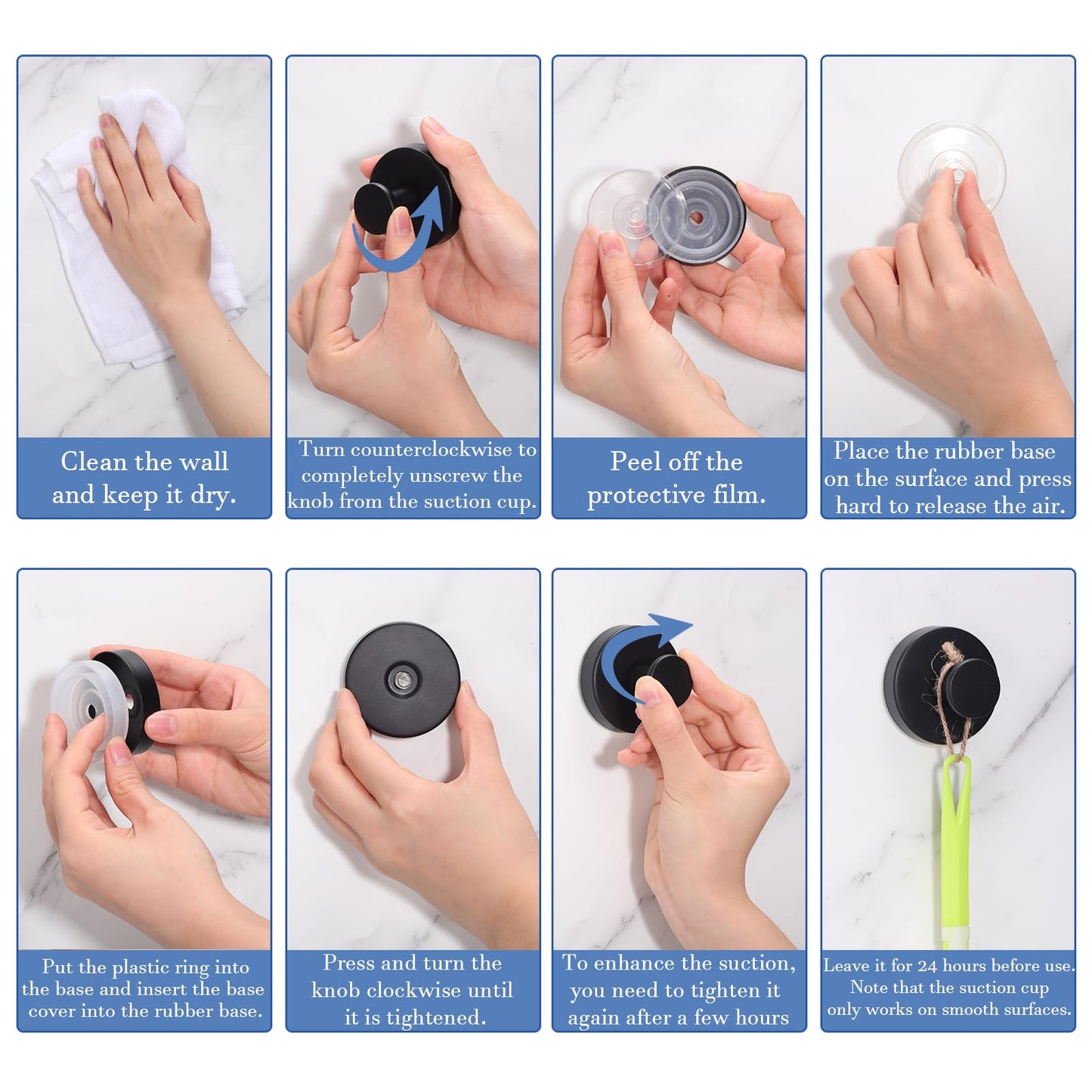 Dntorx Vacuum Suction Cup Hooks, 2 Pack Stainless Steel Suction Hooks for Shower Bathroom Towel Hook Shower Hooks Holders Hanging Towels, Loofah, Robe, Coat(Black)