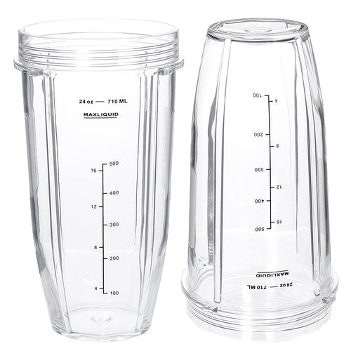 Replacement 24oz Blender Cup For Ninja BN401 BN751 BN801 BN800 BL450 BL456 BL480 Foodi SS401 SS101 TWISTi SS151 SS351 Cups Nutri Ninja Auto IQ Parts Lids Upgraded (2 Pack)