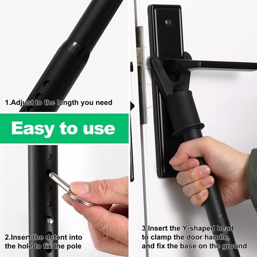 Door Stoppers Security Bar & Sliding Glass Door Lock Keep Your Home Security, Adjustable Jammer with Interchangeable Caps & Rubber Tips, Ideal for Apartment, Home and Travel Protection,Black(2Pack)
