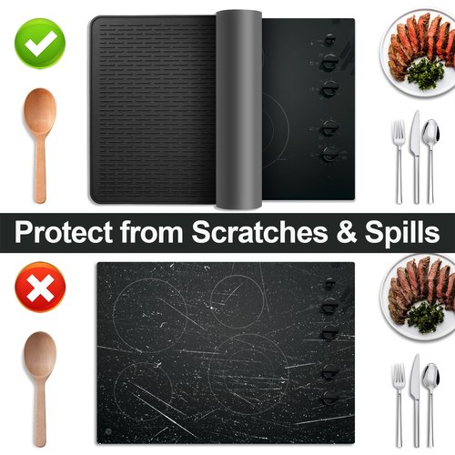 Stove Top Cover for Electric Stove- Range Covers for Electric Stove,Silicone XXL Dish Drying Mat, Glass Cooktop Covers, Flat RV Range top Mats (Black, 28"x20")