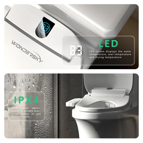 Round Bidet Toilet Seat, Smart Heated Toilet Seat with Warm Water and Dryer, Soft Close Bidet Seat with Adjustable Temperature, Stainless Steel Nozzle