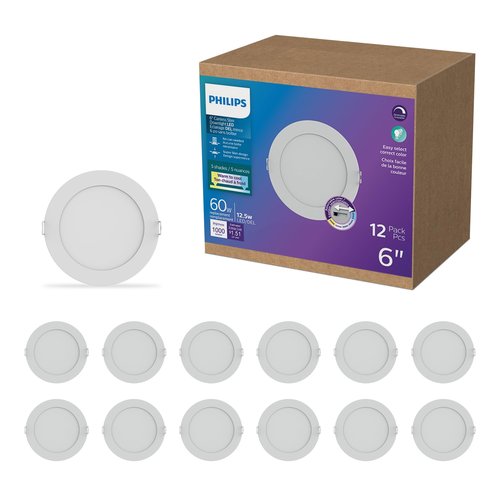PHILIPS LED 60W Slim 6-inch Canless Downlight 12-Pack Selectable White Multi-CCT 1000 Lumen (12.5W = 60W) Dimmable No Housing Required