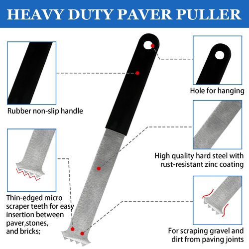 2PCS Paver Removal Tool, Paver Puller with Double Joint Scraper, Micro Teeth Groove & Anti-Slip Rubber Handle, Paver Extractor Tool Set for Lawn Garden Patio Brick Block & Paver Replacement
