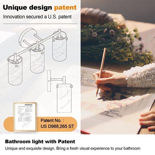 Bathroom Light Fixtures 2023 Upgrade, 3-Light Matte Black Vanity Light, Black Bathroom Lights Over Mirror with Clear Glass Shade, Wall Sconces for Mirror Bedroom Living Room Hallway