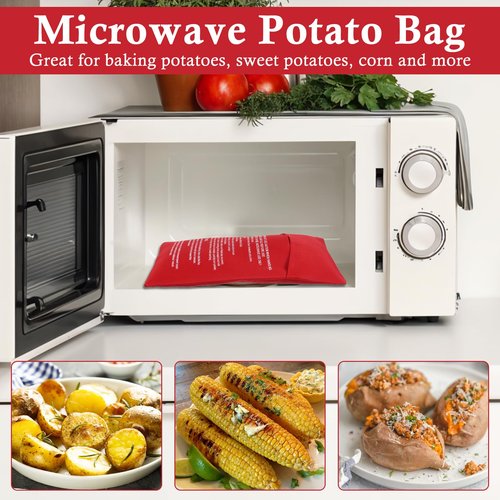 4 Pcs Baked Potato Microwave Bag Reusable Microwave Cooker Pouch Potato Bag Quick-Cook Easy Kitchen Gadget Cooker for Fluffy Sweet Potatoes Red Baked Pouch