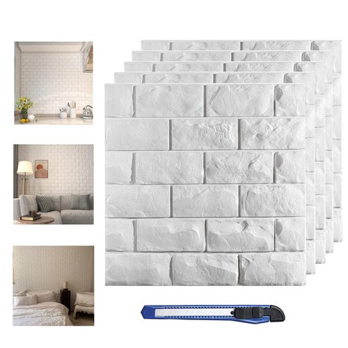 30 Pcs 3D Wall Panels, White Brick Printable 3D Wallpaper Stick and Peel, Self Adhesive Waterproof Foam Faux Brick Paneling for Bedroom, Bathroom, Kitchen, Fireplace (29.06 sq feet Coverage)