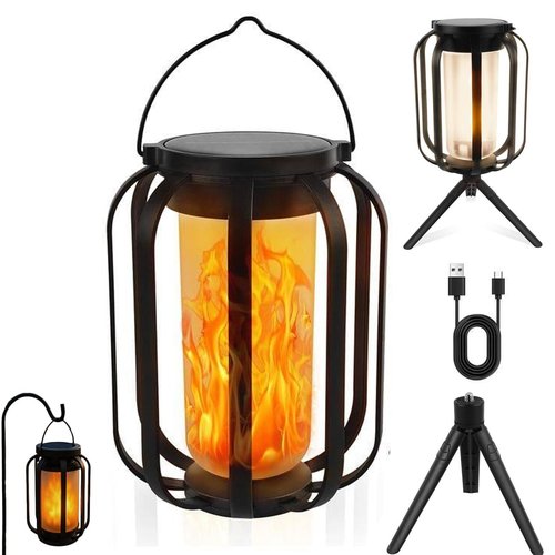 Solar Flameless Lantern, Solar Lantern Outdoor Light with Base, 4 Modes, with Tripod, Can Be Hung or Placed , Auto On/Off Sensor – Candlelight, Warm & White, for Camping, Garden Decor (1Pcs)