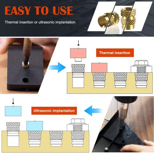 Ktehloy 400Pcs Threaded Inserts, M2 M2.5 M3 M4 M5 M6 Female Thread Metric Knurled Nuts Assortment Kit, Brass Heat Set Insert for Plastic and 3D Printing Components