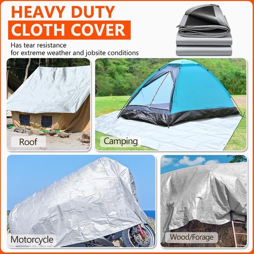 24x50Ft Tarps 18 MIL Heavy Duty Thick Waterproof Poly Tarp, UV Resistant&Tear Multipurpose Protective Cover w/Grommets and Reinforced Edges for Camping, Tent, Boat, RV, Car Silver&Black