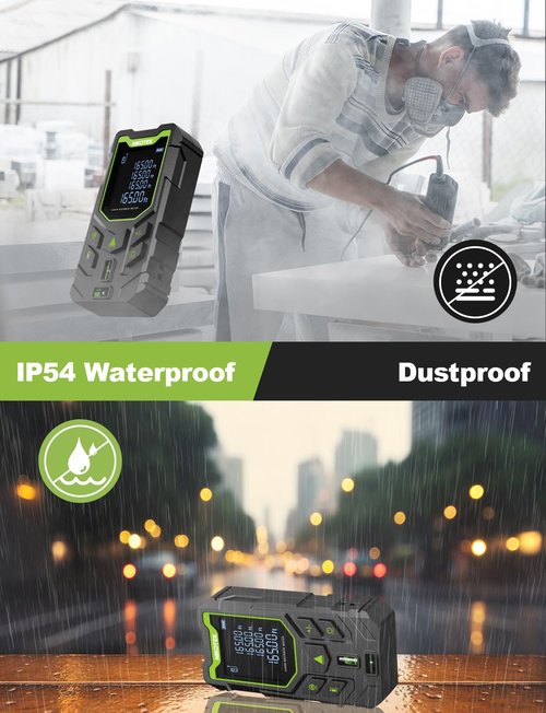 NIKOTEK Laser Measure, 165ft Laser Distance Meter with Bubble Levels and Black LCD Display for Pythagorean Mode, Measuring Distance, Area, Volume